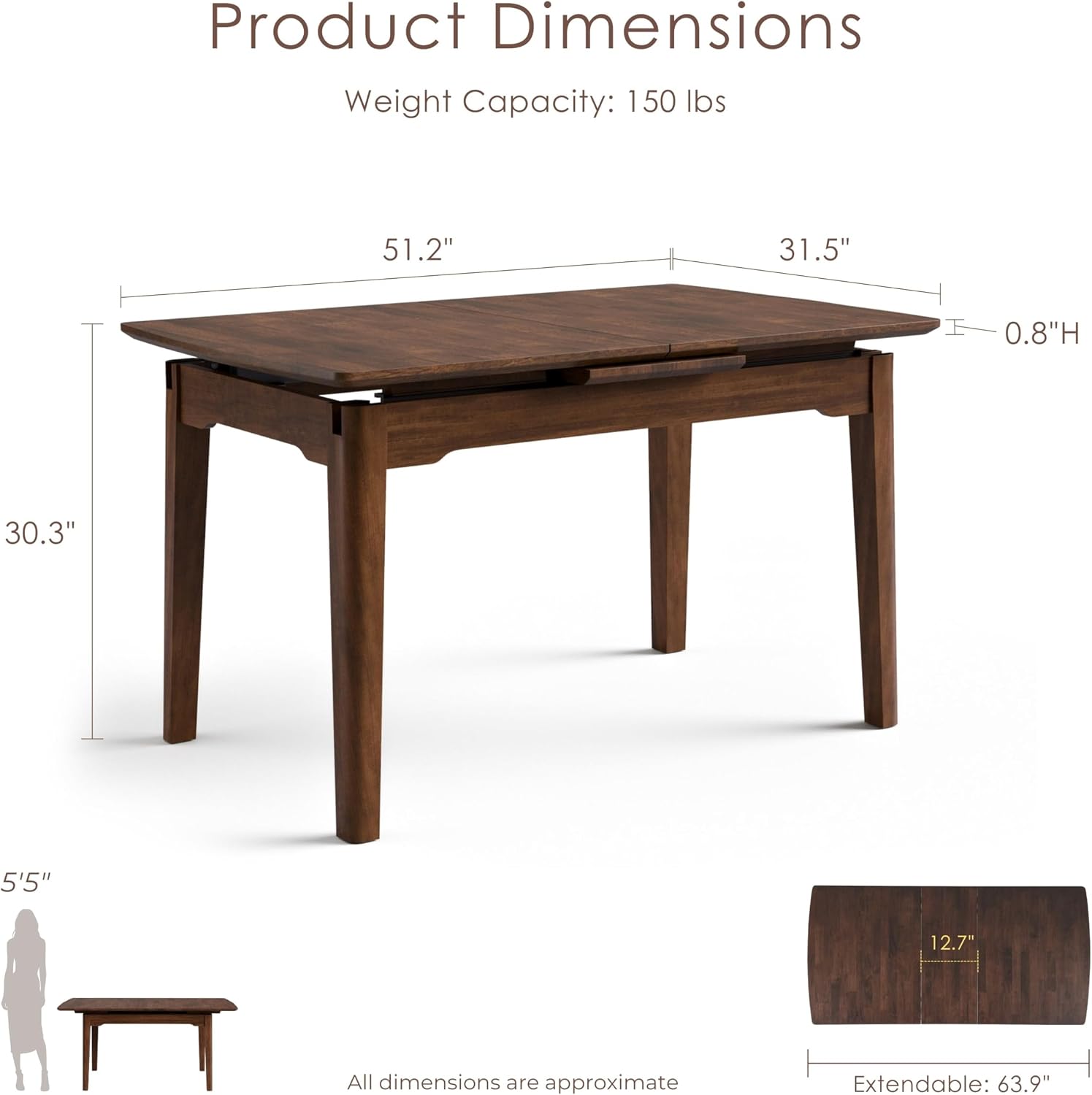 Furniture of America Nazaen Modern Solid Wood 63.9-inch Extendable Rectangular Dining Table with Pop-Up Mechanism, Self-Storing Leaf for Home Kitchen, Dinettes, Rich Walnut