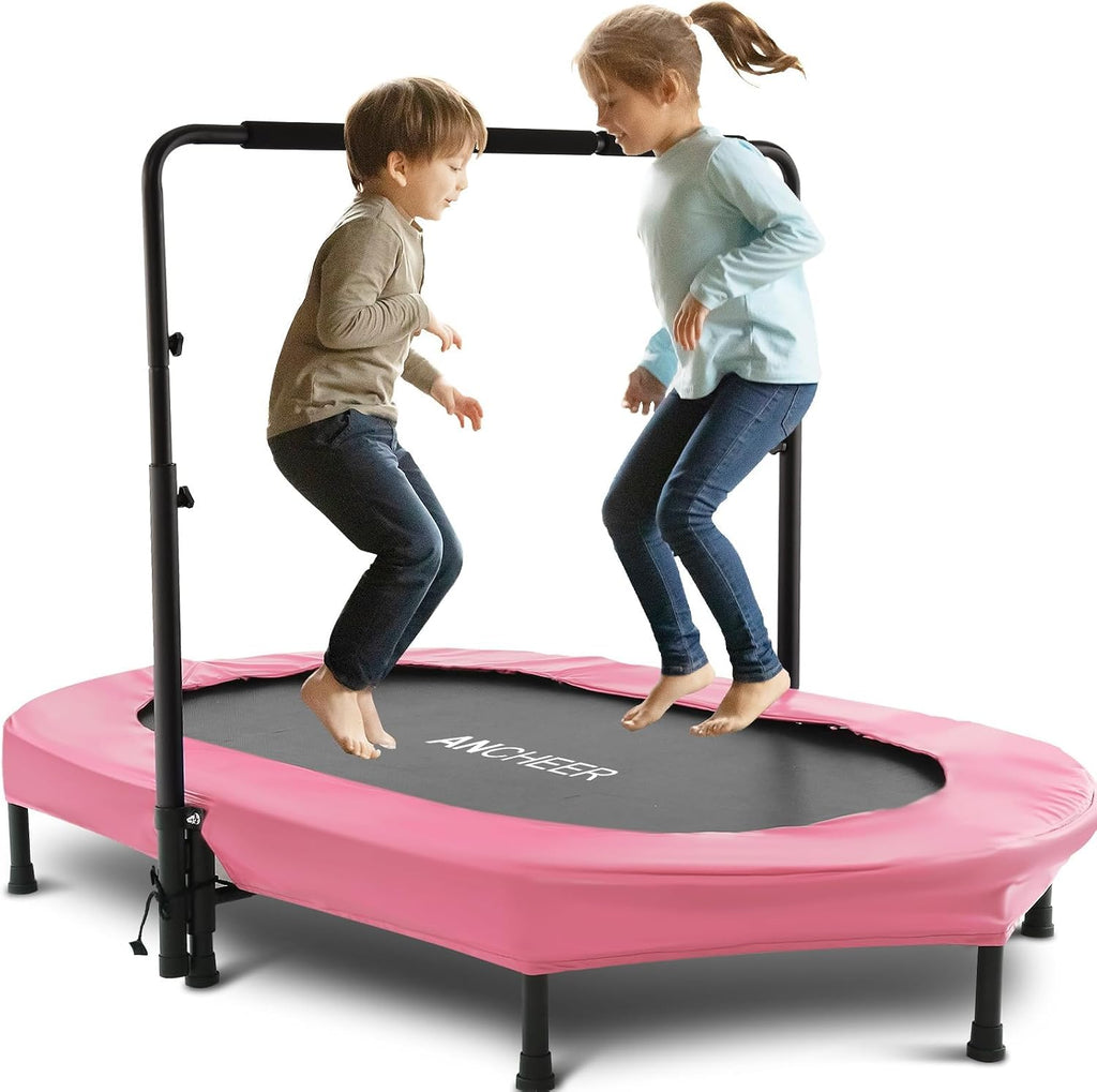 Trampoline for Kids, Toddler Trampoline Indoor Sports and Outdoor Games 56' Kids Rebounder 220LBS Capacity with Adjustable Safety Handrail Foldable Jumper for Boy Girls ASTM Certified