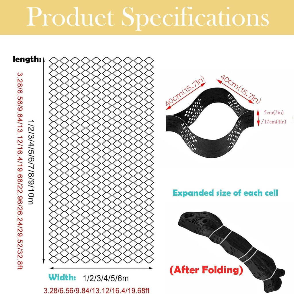 2' Thick Expandable Ground Grid Stabilizer, Length 13 ' 16'19'19.7 Ft HDPE Gravel Stabilizer Grid Landscape Staples Pea Gravel Grid for Driveway(H 10cm/4in,3x20ft/1x6m)