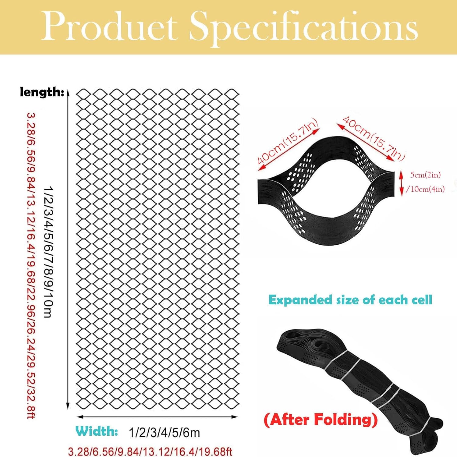 2' Thick Expandable Ground Grid Stabilizer, Length 13 ' 16'19'19.7 Ft HDPE Gravel Stabilizer Grid Landscape Staples Pea Gravel Grid for Driveway(H 10cm/4in,3x20ft/1x6m)