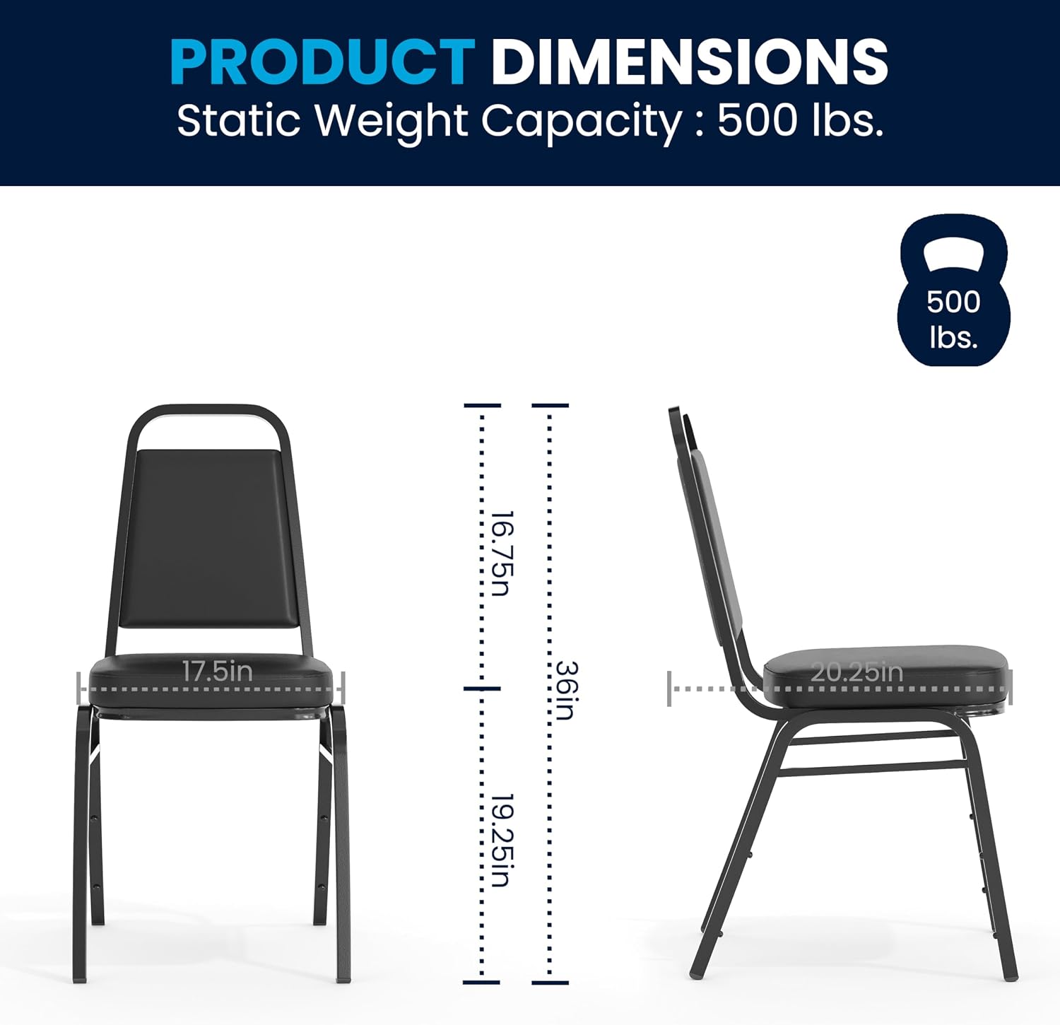 Flash Furniture Hercules Set of 4 Trapezoidal Vinyl Stacking Chairs, Commercial Stackable Chairs with Padded Seats and Backs, Black