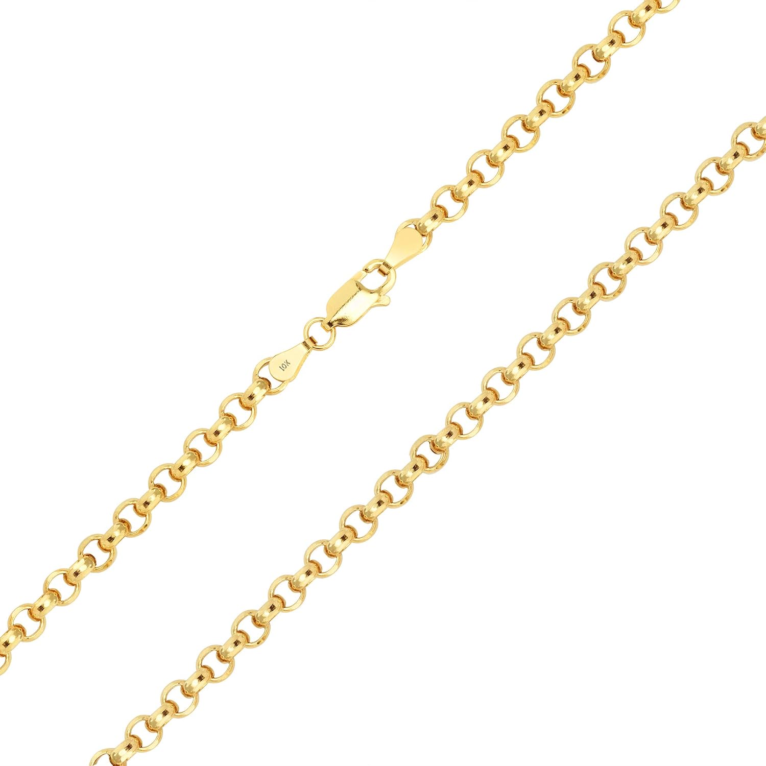 Nuragold 10k Real Yellow Gold Cable 4mm Rolo Round LInk Chain Necklace (18'-30') Italian Jewelry for Men & Women