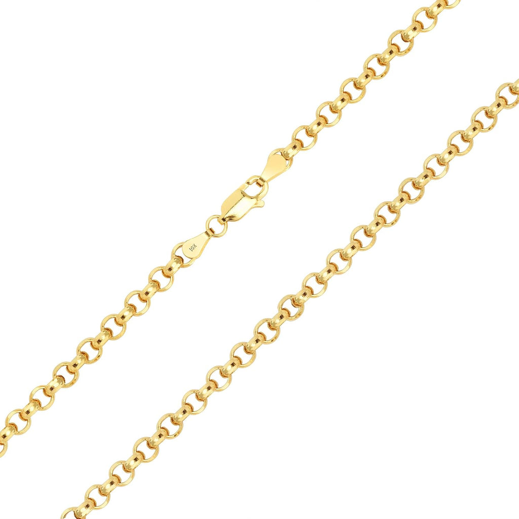 Nuragold 10k Real Yellow Gold Cable 4mm Rolo Round LInk Chain Necklace (18'-30') Italian Jewelry for Men & Women