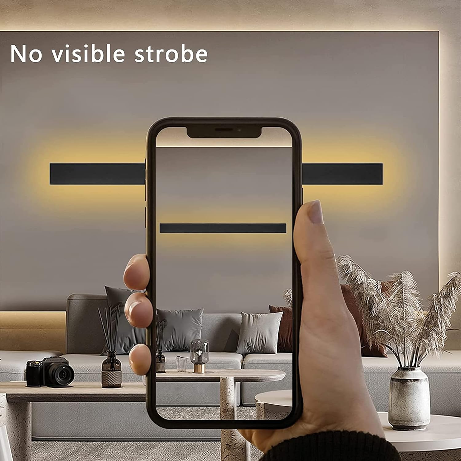 LED Dimmable Wall Lights Exterior with Remote Control Up Down Wall Lamp Indoor Outside Porch Light IP65 Waterproof Wall Sconces Long Strip Spotlight Modern Wall Lighting Black