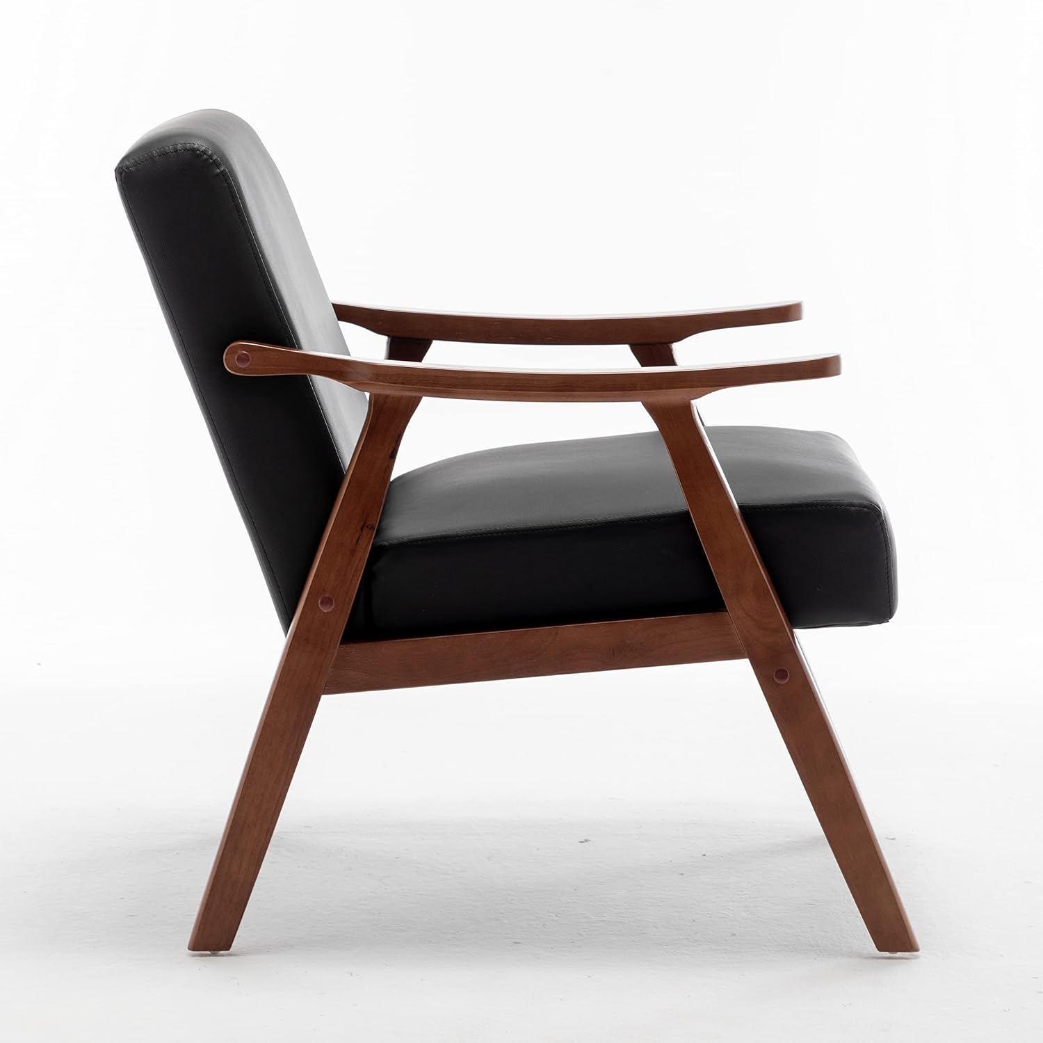 Container Furniture Direct Accent Chair with Microfiber Upholstery and Solid Wood Frame, Classic Mid-Century Modern Living Room Furniture for Extra Seating, Black PU/PVC