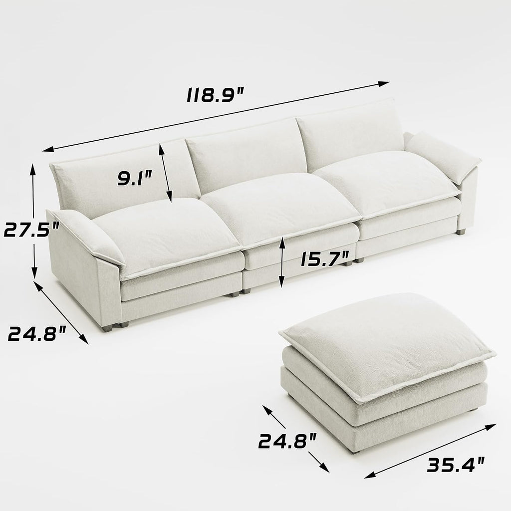 Shahoo Sectional Modular Sofa L Shaped Chenille Fabric Couch with High Supportive & Soft Sponges and Removable Ottoman, Sleeper Comfy Upholstered Furniture for Living Room, Bright Beige