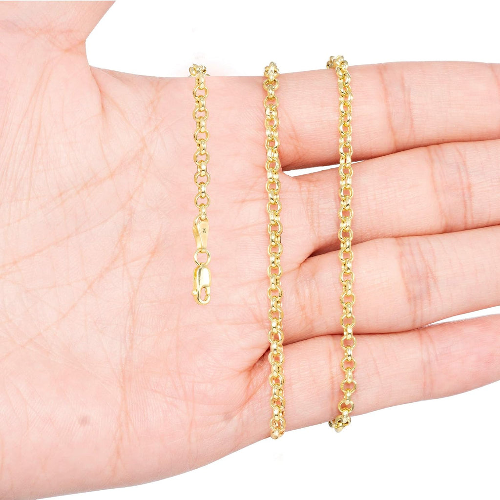 Nuragold 10k Real Yellow Gold Cable 3mm Rolo Round LInk Chain Necklace (16'-30') Italian Jewelry for Men & Women