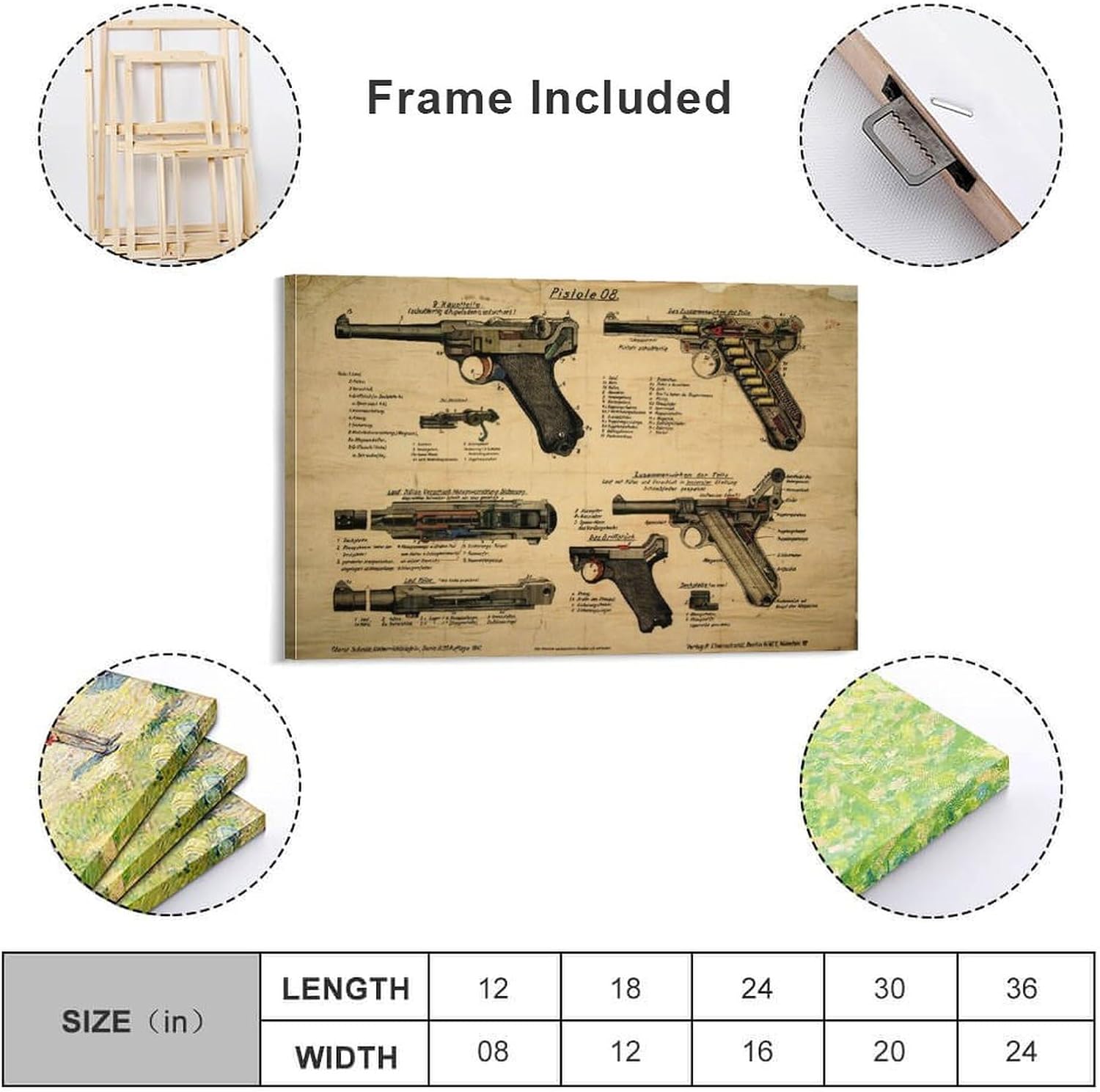 WW2 Luger Pistol Pistole 08 POSTER History Gun Collector Gift Canvas Wall Art Print Are Used For Room Aesthetics And Decoration 24x36inch(60x90cm)