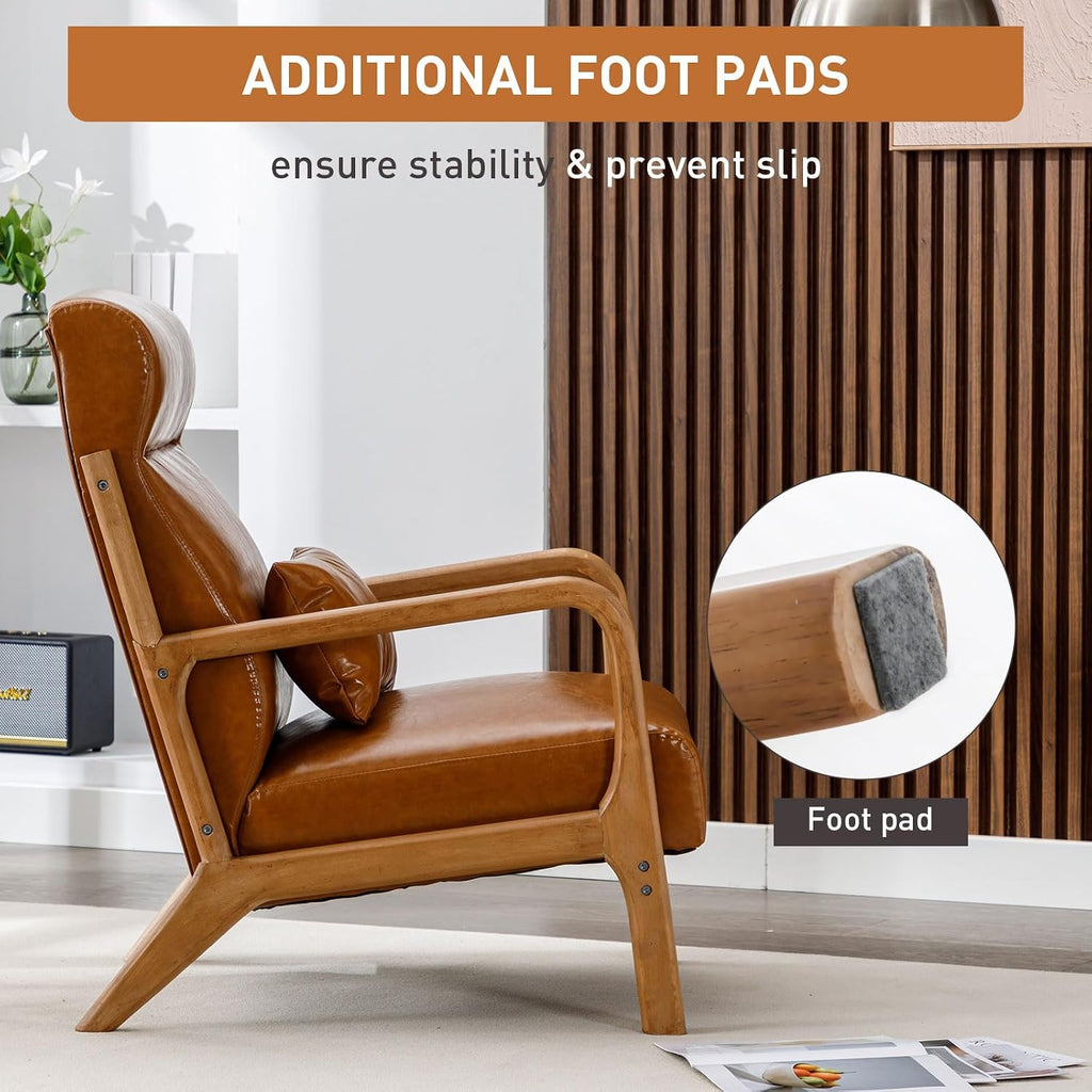 ANJ Mid Century Modern High Back Accent Chairs Set of 2, Single Lounge Armchair with Solid Wood Frame, Comfy Reading Chair for Living Room, Easy Assembly