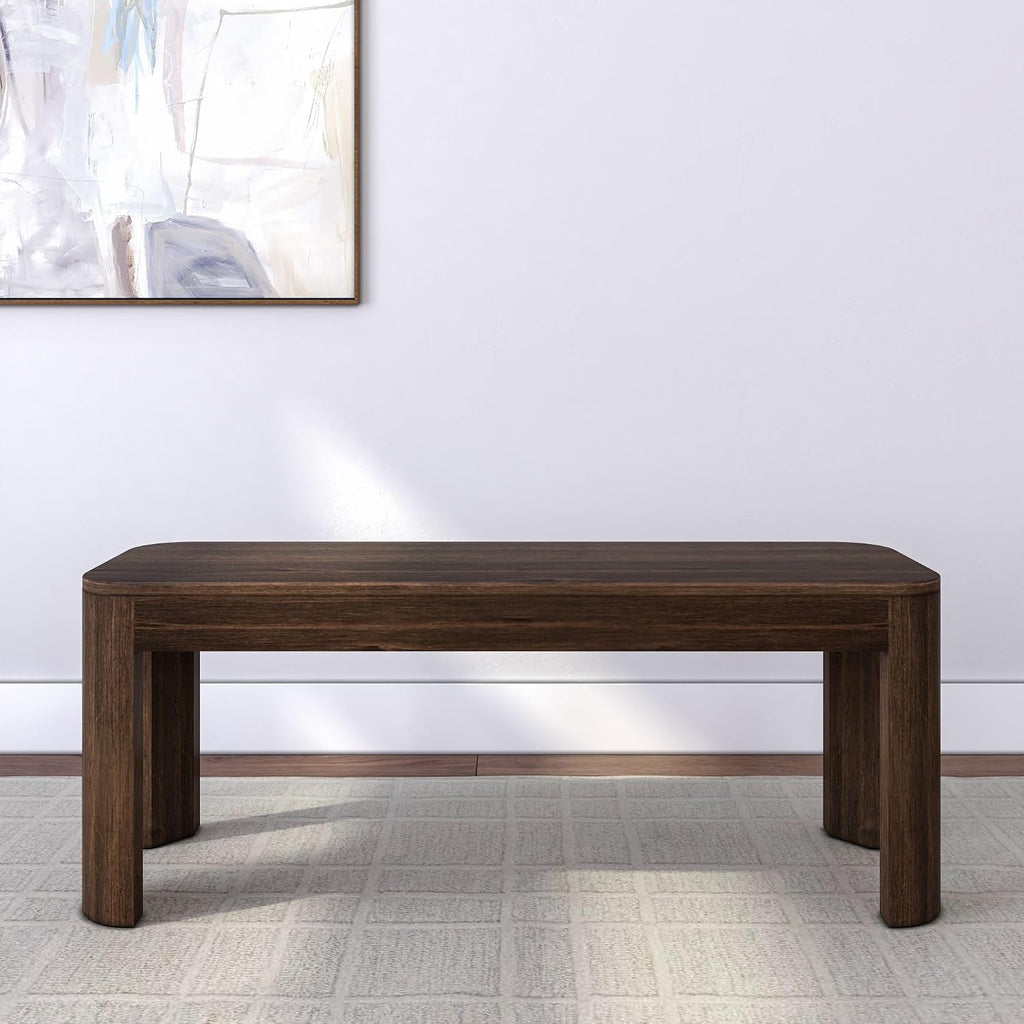 Plank+Beam Contour Bench, Modern Rounded 46 Inch Dining Bench, Bench for 60 Inch Kitchen Table, Walnut