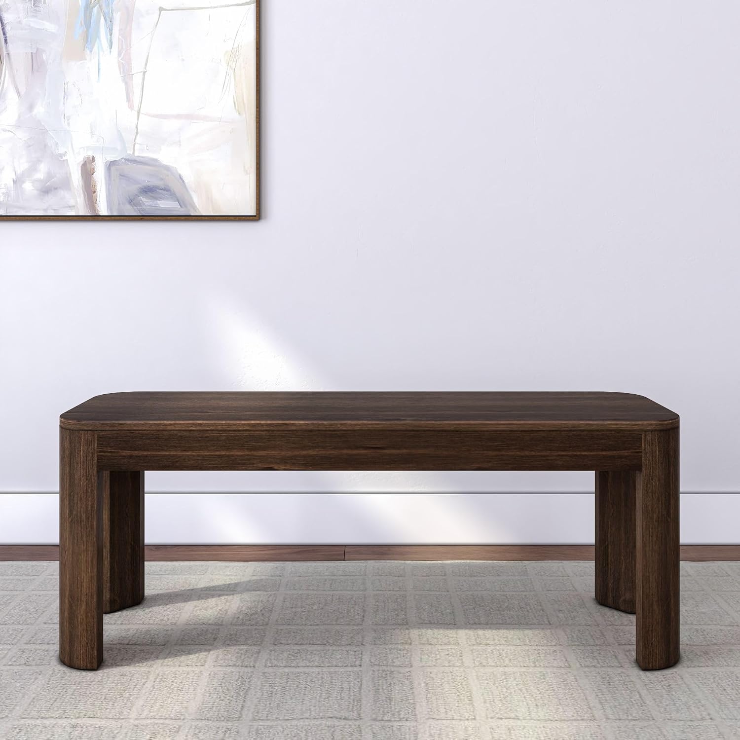 Plank+Beam Contour Bench, Modern Rounded 46 Inch Dining Bench, Bench for 60 Inch Kitchen Table, Walnut