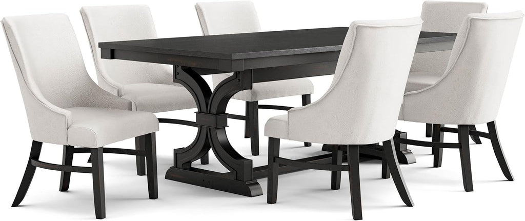 Furniture of America Drystan Farmhouse Wood 7 Piece Rectangle Dining Table Set with Upholstered Chairs, Seats up to 6, for Home, Kitchen, Living Room, Black