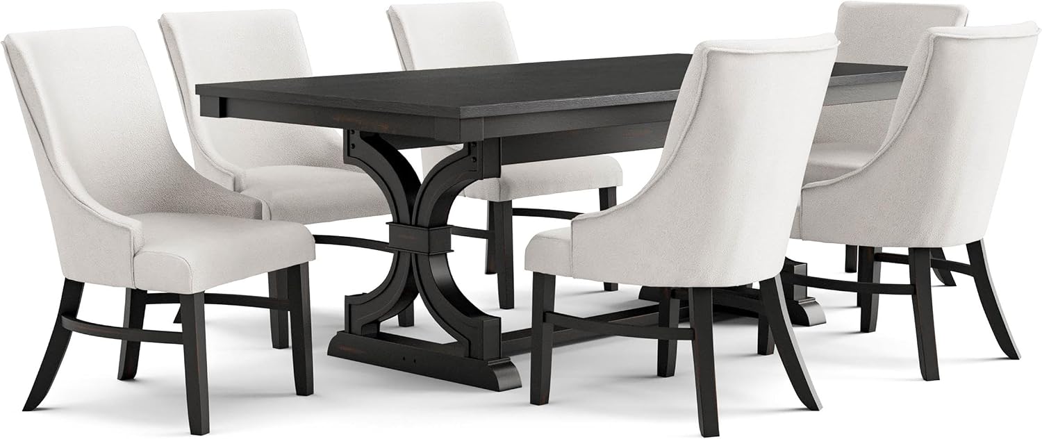 Furniture of America Drystan Farmhouse Wood 7 Piece Rectangle Dining Table Set with Upholstered Chairs, Seats up to 6, for Home, Kitchen, Living Room, Black