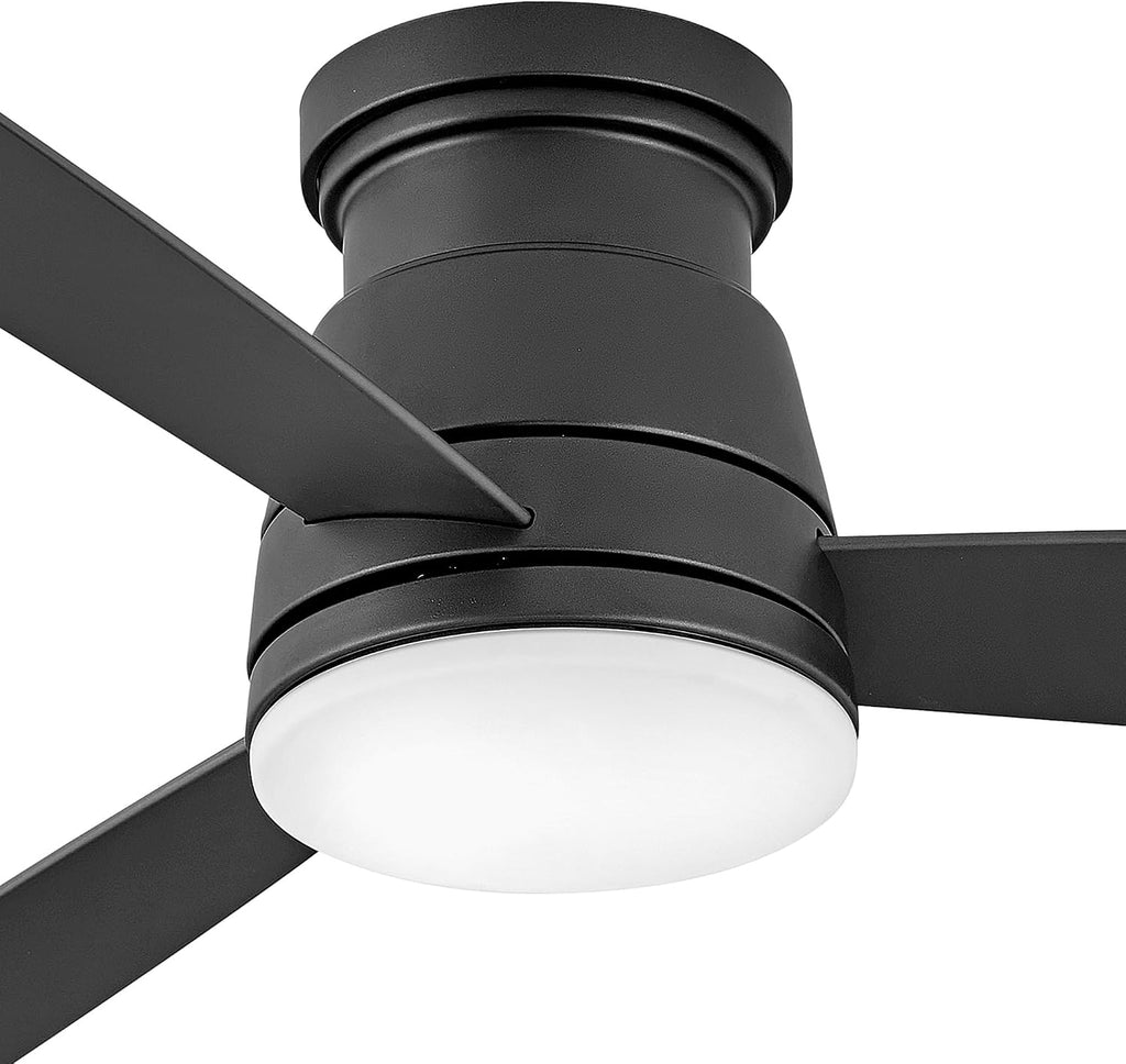 Hinkley Trey 52' Smart Ceiling Fan, Integrated LED, Wet Rated, Flush Mount, 6-Speed DC Motor, Composite Blades, HIRO Remote, Matte Black Finish