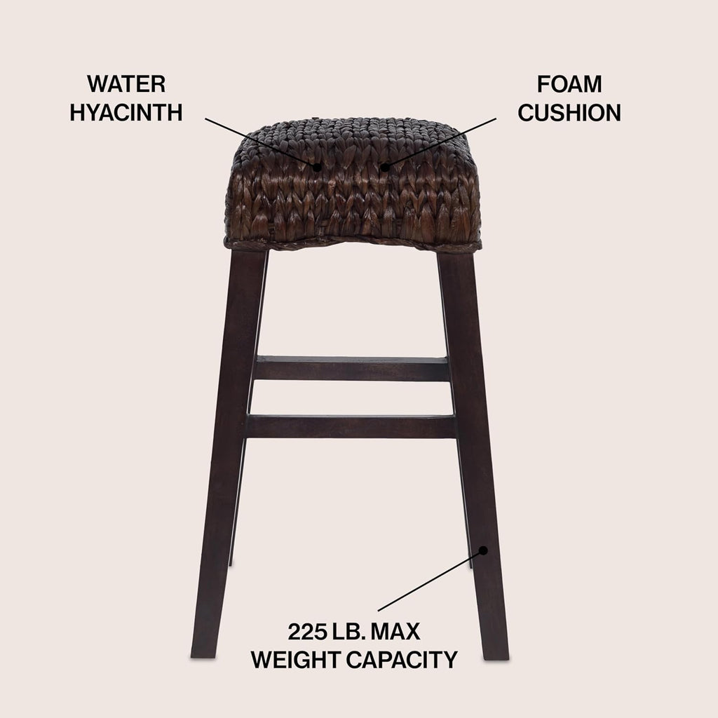 JONATHAN Y Maui Coastal Woven Water Hyacinth Bar Stool, Mango Wood Frame, 30' Backless Barstool for Kitchen Island with Integrated Footrest, Fully Assembled, Coastal, Dark Brown BSL1101C