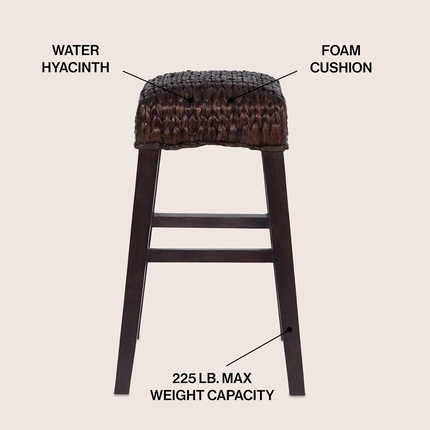 JONATHAN Y Maui Coastal Woven Water Hyacinth Bar Stool, Mango Wood Frame, 30' Backless Barstool for Kitchen Island with Integrated Footrest, Fully Assembled, Coastal, Dark Brown BSL1101C
