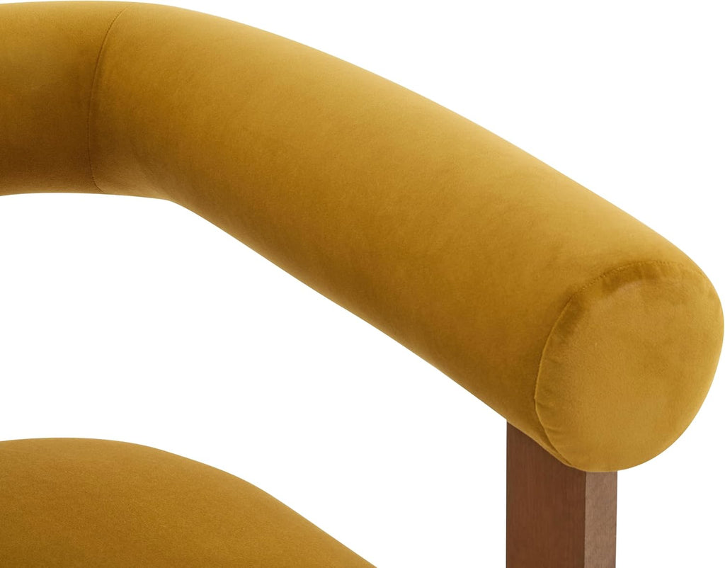 Christopher Knight Home Linton Modern Velvet Upholstered Accent Chair, Living Room Solid Wood Lounge Chair, Bedroom Soft Cushion Comfy Reading Chair, Home Office Sofa Armchair, Mustard Yellow+Brown