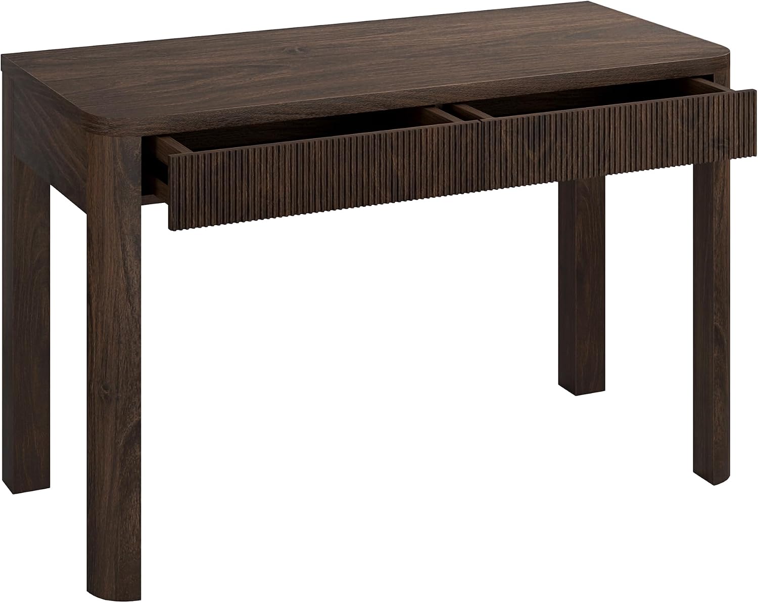 Henn&Hart 48' Fluted Modern Rectangular Home Office Desk Computer Desk Writing Table with 2 Ribbed Storage Drawers for Bedroom, Living Room, or Home Office, Rich Brown