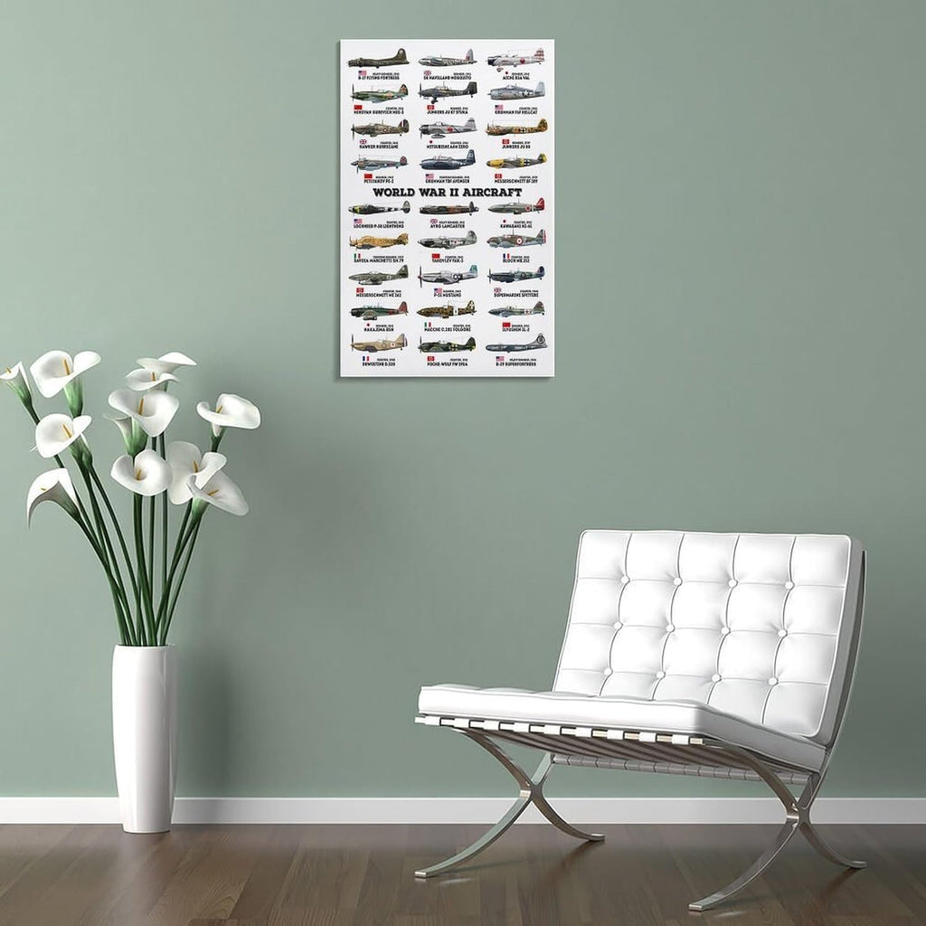 World War II Military Aircraft Art Print WW2 Warplanes Wall Art WWII Airplane Poster Home Wall Decor Army Air Force Historical Gifts Canvas Wall Art Print 24x36inch(60x90cm)