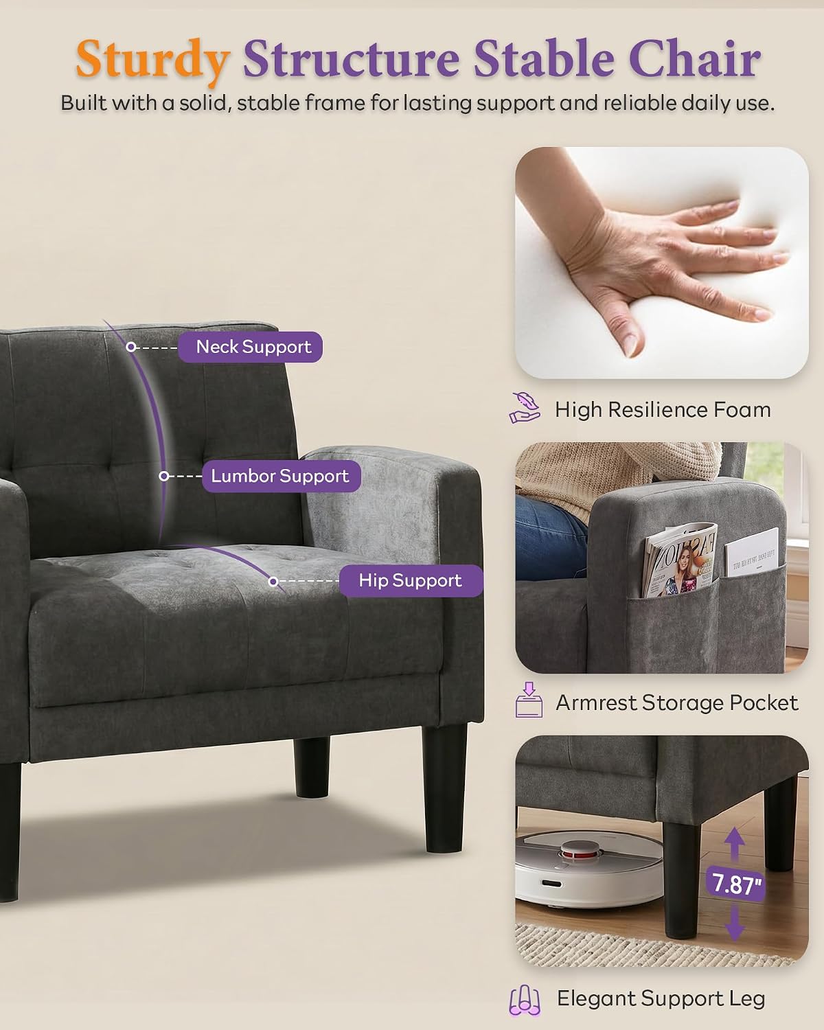 TYBOATLE Accent Chairs Set of 2 Living Room Chairs Cozy Tufted Mid Century Modern Accent Chairs with Arms for Bedroom Comfy Reading Arm Chair Small Chairs for Small Spaces Office (2, Dark Grey)