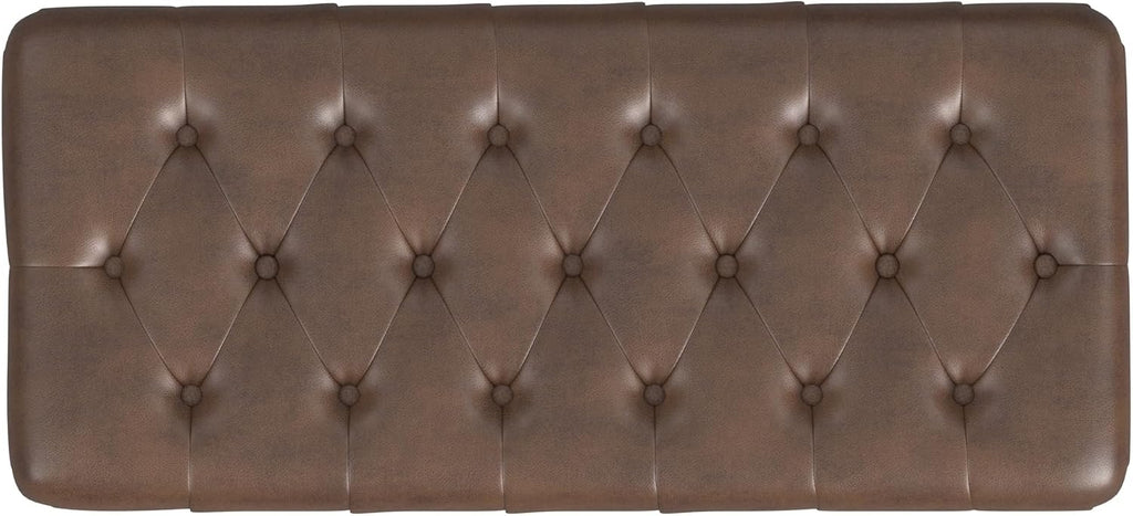 HomePop 40' Ainsley Button Tufted Storage Bench - Brown Faux Leather