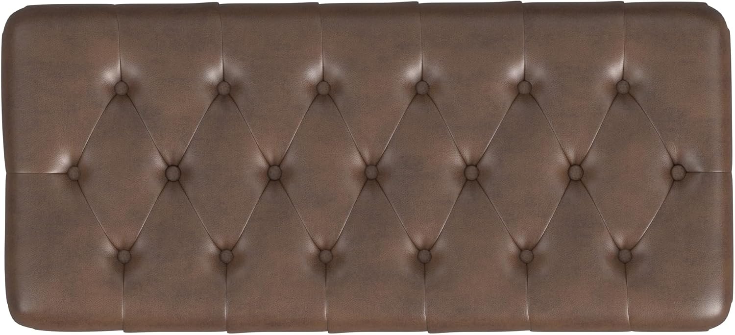 HomePop 40' Ainsley Button Tufted Storage Bench - Brown Faux Leather