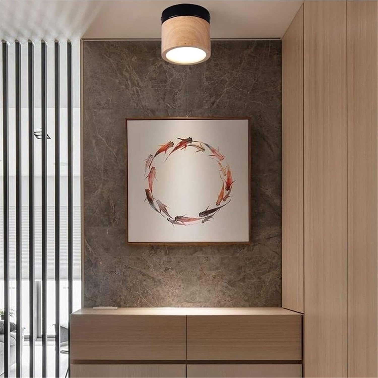 Solid Wood Round Acrylic Ceiling Light Downlight 5W Bright LED Mounted Ceiling Lamp Two-Color Indoor Spotlights Pendant Light for Corridor Bedroom