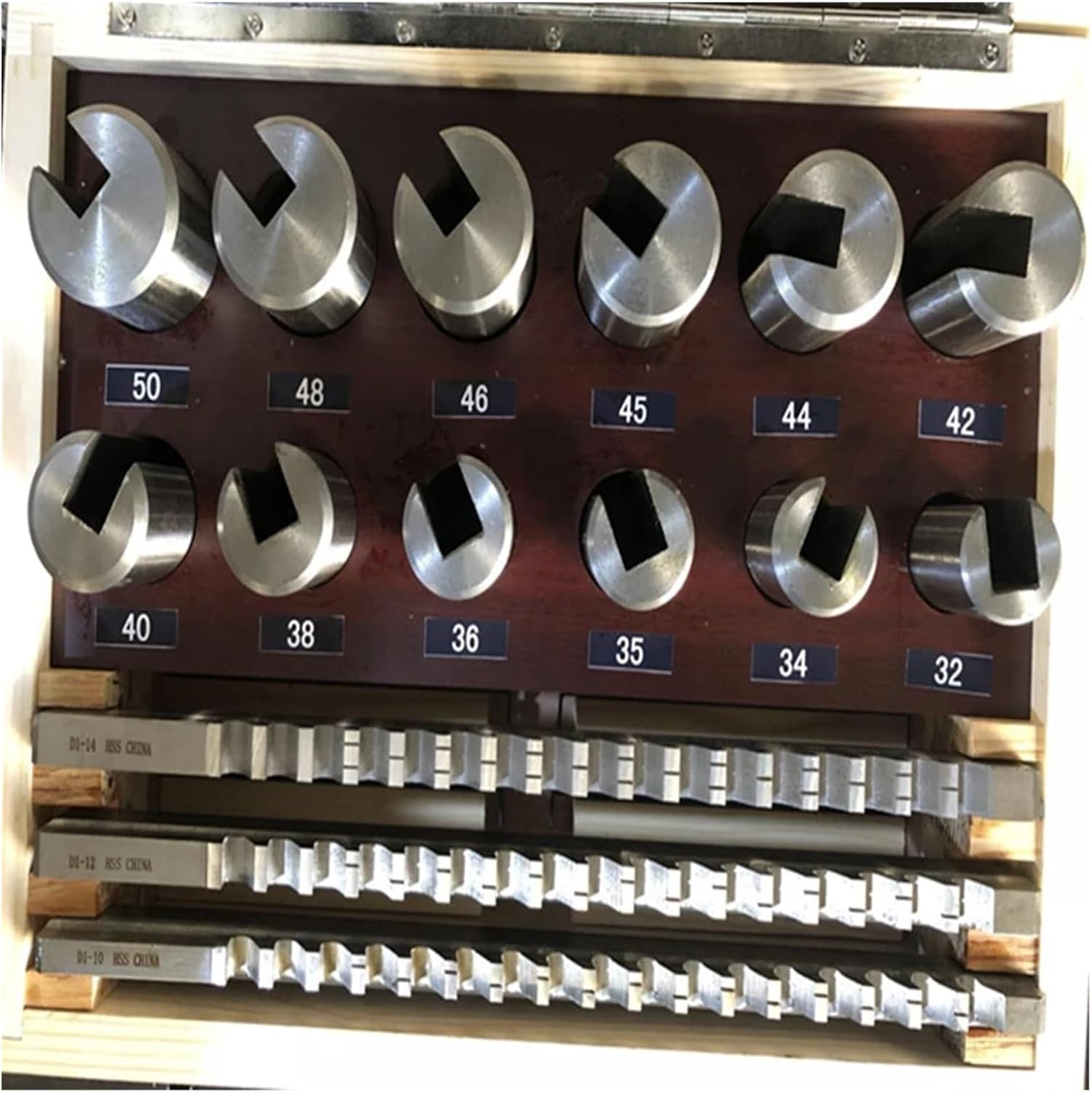 Push Type Keyway broaches 21pcs Keyway Broach Tool Set 10mm 12mm 14mm Broaches 32-50 Bushings Shims HSS Cutting Tools for CNC Machine