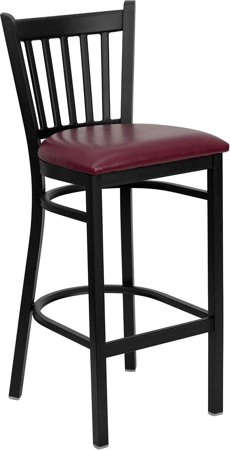 Flash Furniture 2 Pk. HERCULES Series Black Vertical Back Metal Restaurant Barstool - Burgundy Vinyl Seat