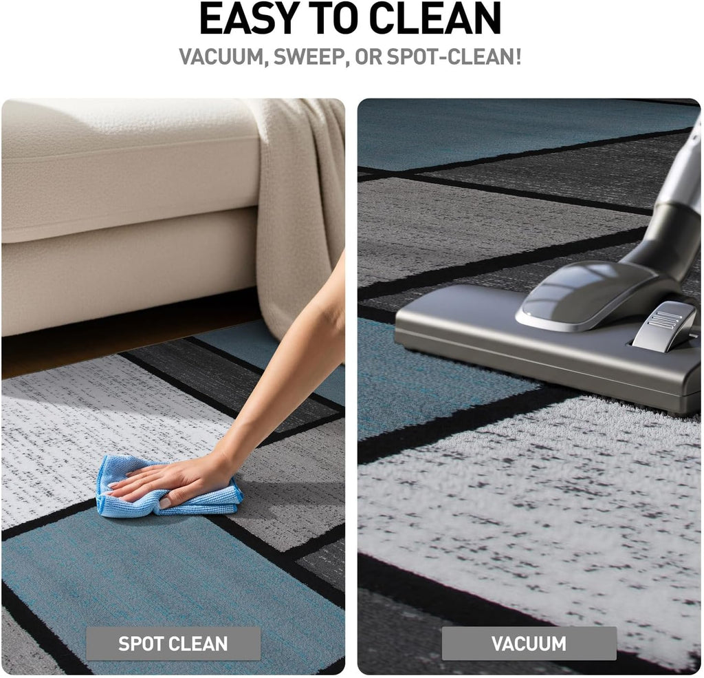 Rugshop Modern Geometric Blocks Area Rug, Non-Shedding Carpet with Abstract Patchwork Design for Living Room Bedroom or Home Office Blue Gray 6'6' x 9'