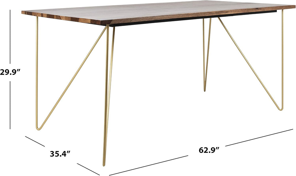 Safavieh Couture Home Captain Modern Walnut and Brass Hairpin Leg Dining Table