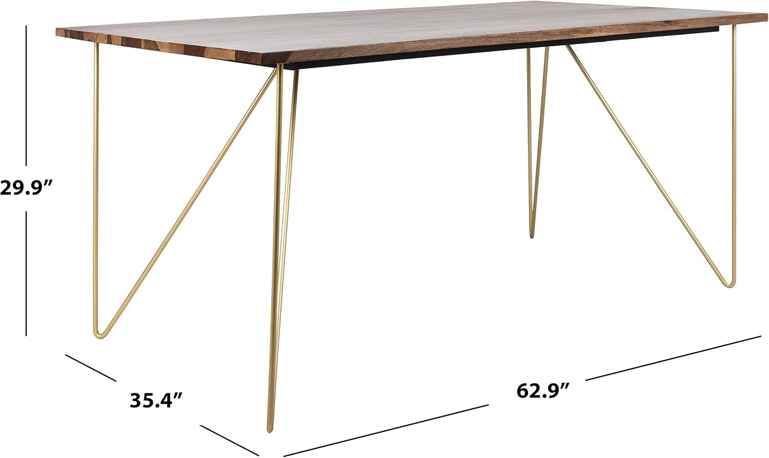 Safavieh Couture Home Captain Modern Walnut and Brass Hairpin Leg Dining Table