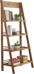 4-Tier Ladder Bookshelf - Freestanding Bookcase with Bar Back Frame - Shelves for Living Room, Kitchen, Bedroom, and Office by Lavish Home (Walnut)