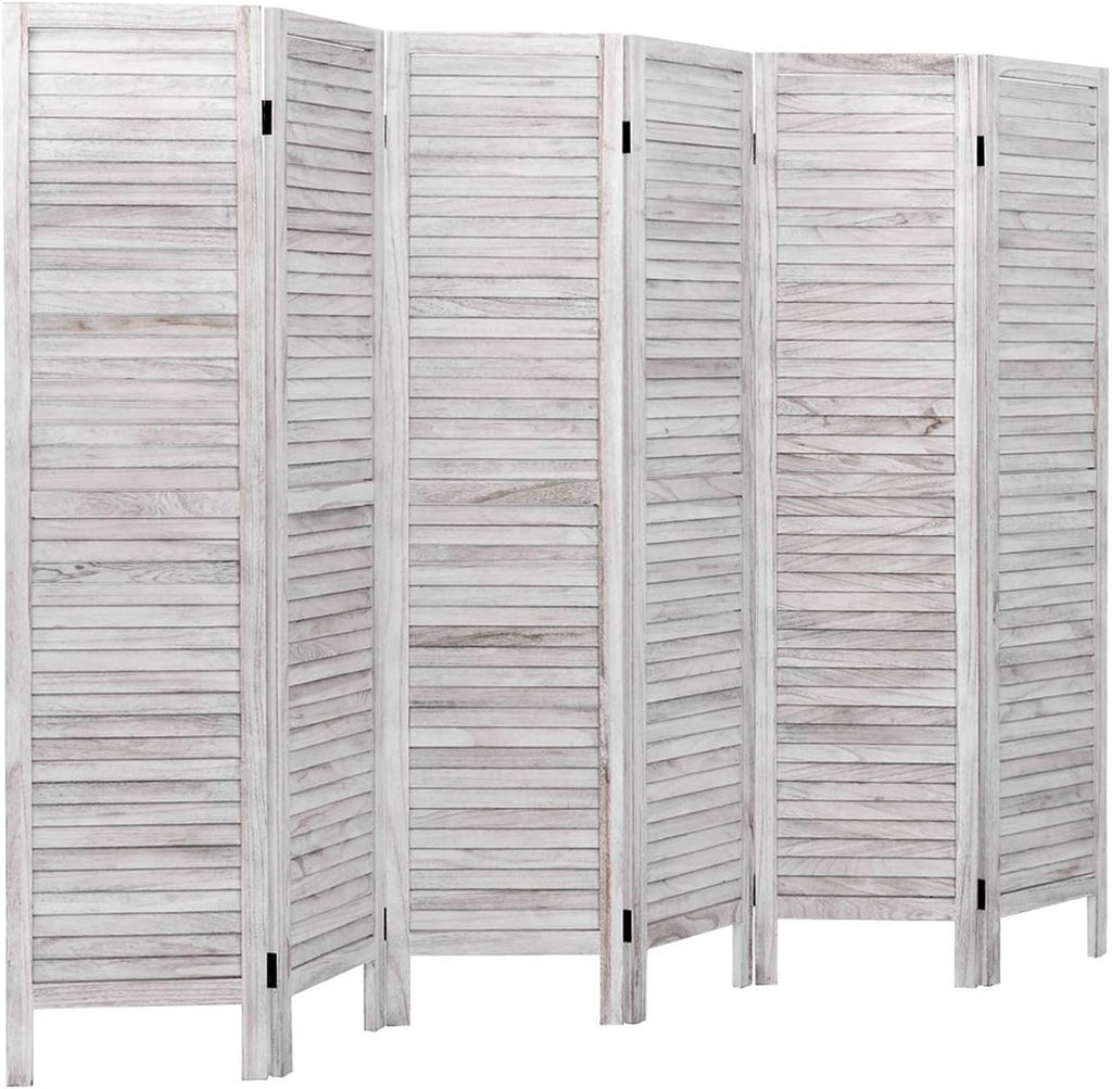 Giantex 6 Panel Wood Room Divider, 5.6 Ft Tall Oriental Folding Freestanding Partition Privacy Room Dividers Screen for Home, Office, Restaurant, Bedroom (White)