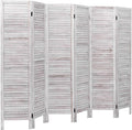 Giantex 6 Panel Wood Room Divider, 5.6 Ft Tall Oriental Folding Freestanding Partition Privacy Room Dividers Screen for Home, Office, Restaurant, Bedroom (White)