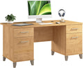 Bush Home 60-Inch Office Desk with Drawers, Computer Desk with File and Box Drawers, Home Office Workstation with Storage Cabinet, Writing Desk Furniture, Somerset Collection, Maple Cross