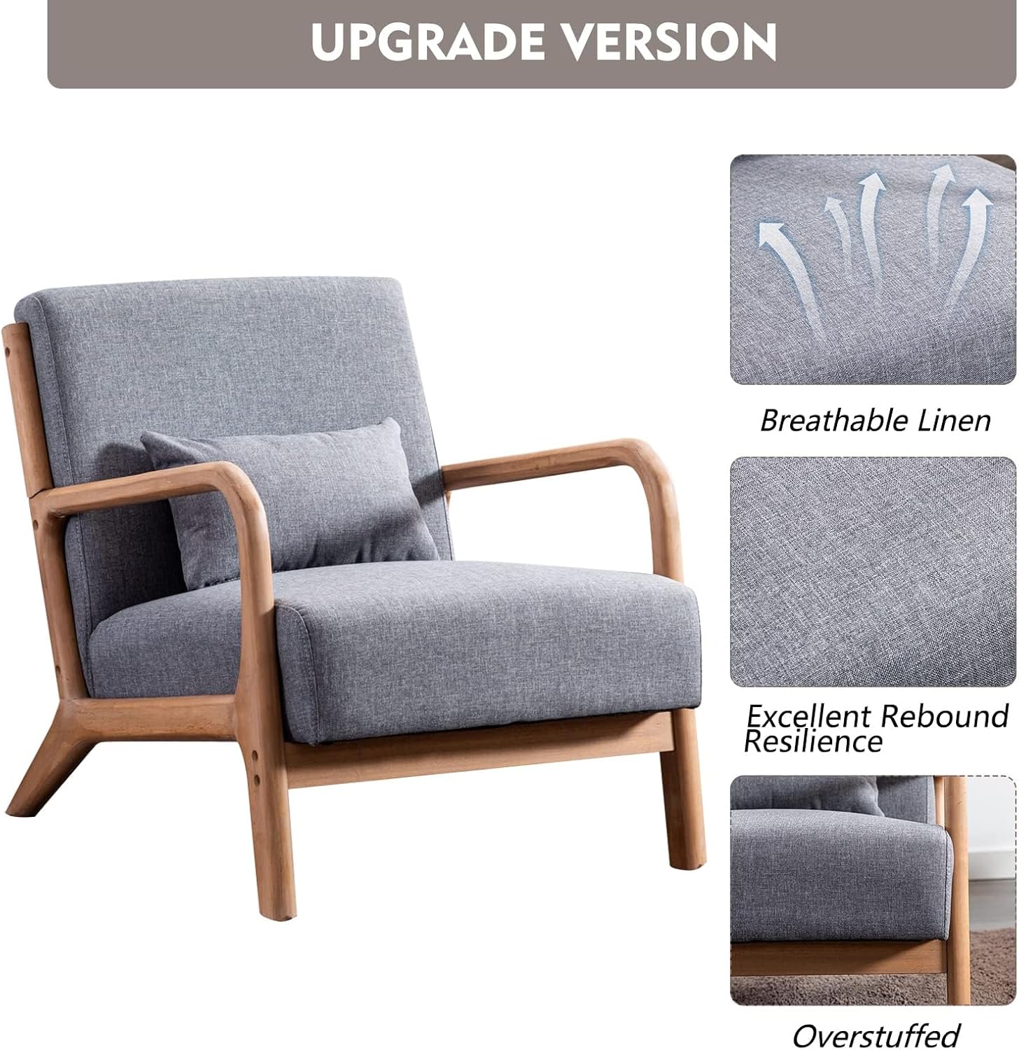 ANJ Mid Century Modern Accent Chairs Set of 2, Comfy Fabric Reading Chair with Solid Wood Frame, Easy Assembly Armchair for Living Room,Grey