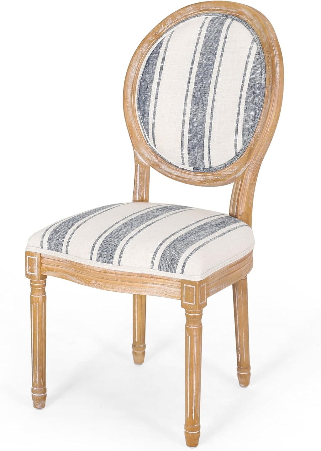 Christopher Knight Home Phinnaeus Dining Chair Set, Set of 2, Rubberwood, Dark Blue Line + Natural