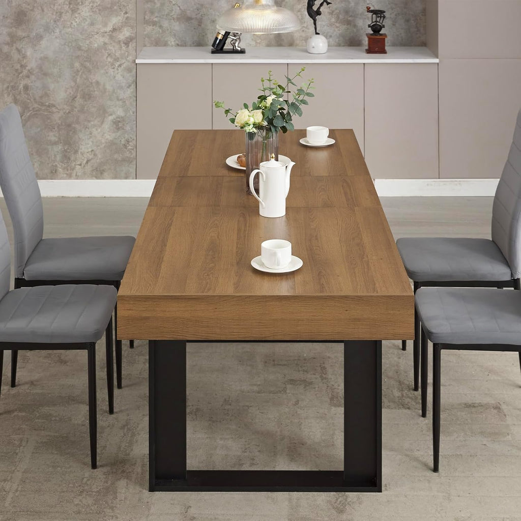 STHOUYN 63'-79' Extendable Dining Room Table, Modern Farmhouse Wooden Kitchen Table, Long Expandable Dining Table for 6 8 10, Large Expanding Tables Conference Tables (Walnut Brown)