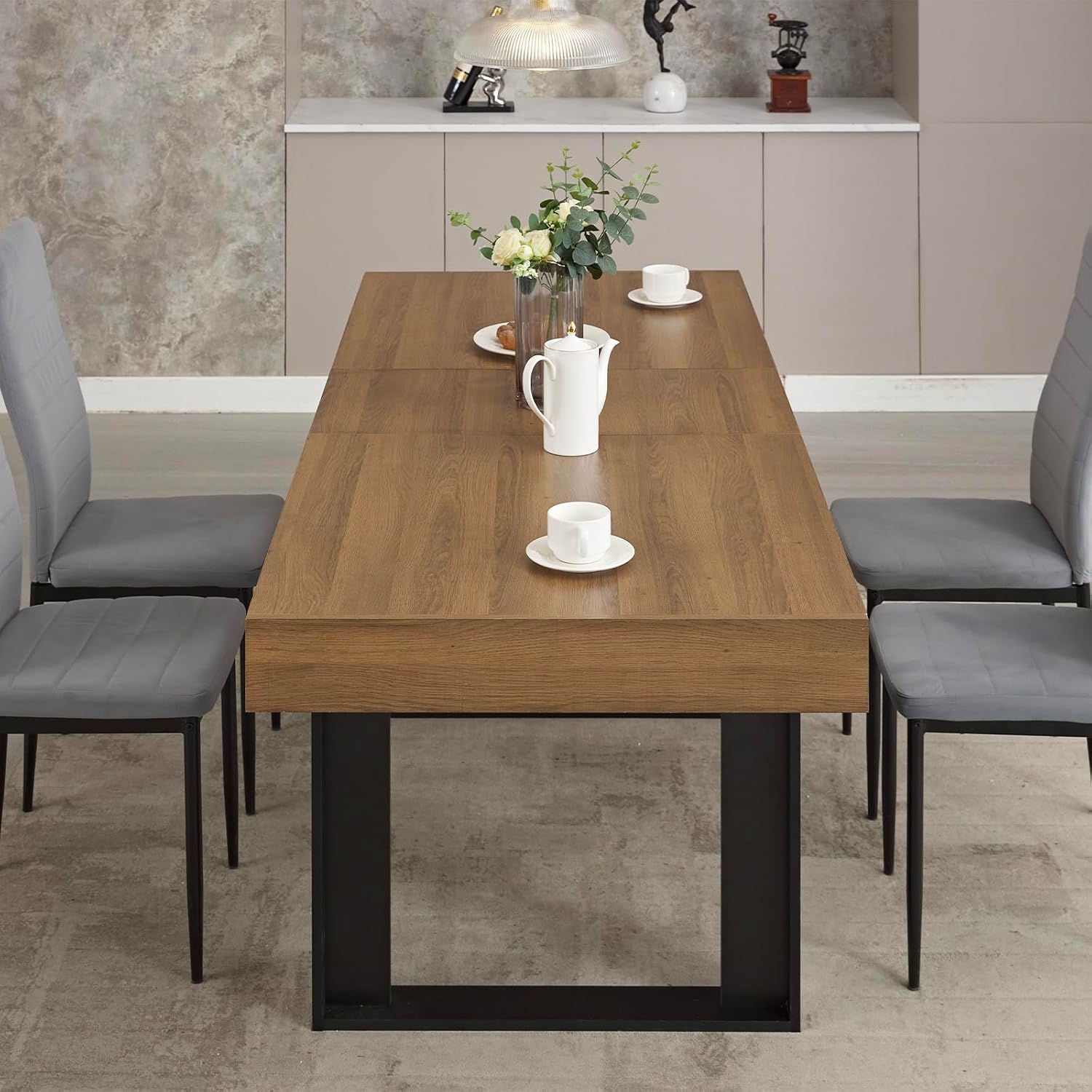 STHOUYN 63'-79' Extendable Dining Room Table, Modern Farmhouse Wooden Kitchen Table, Long Expandable Dining Table for 6 8 10, Large Expanding Tables Conference Tables (Walnut Brown)