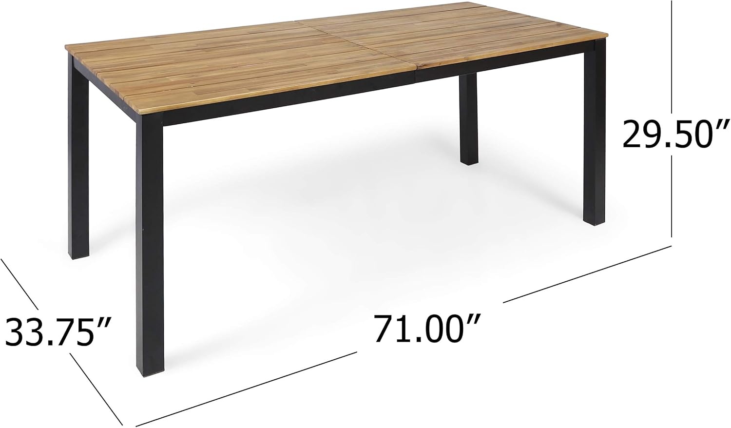 Christopher Knight Home Zak Outdoor 71' Acacia Wood Dining Table, Teak Finish, Black