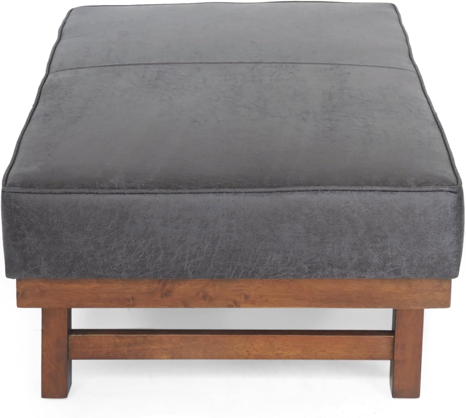 Christopher Knight Home Hillman Microfiber Cocktail Ottoman Bench, Wood Frame Rectangular Upholstered Coffee Table, Living Room/Bedroom/Entryway Sofa Extra Seat, End of Bed Footstool, Dark Gray+Walnut