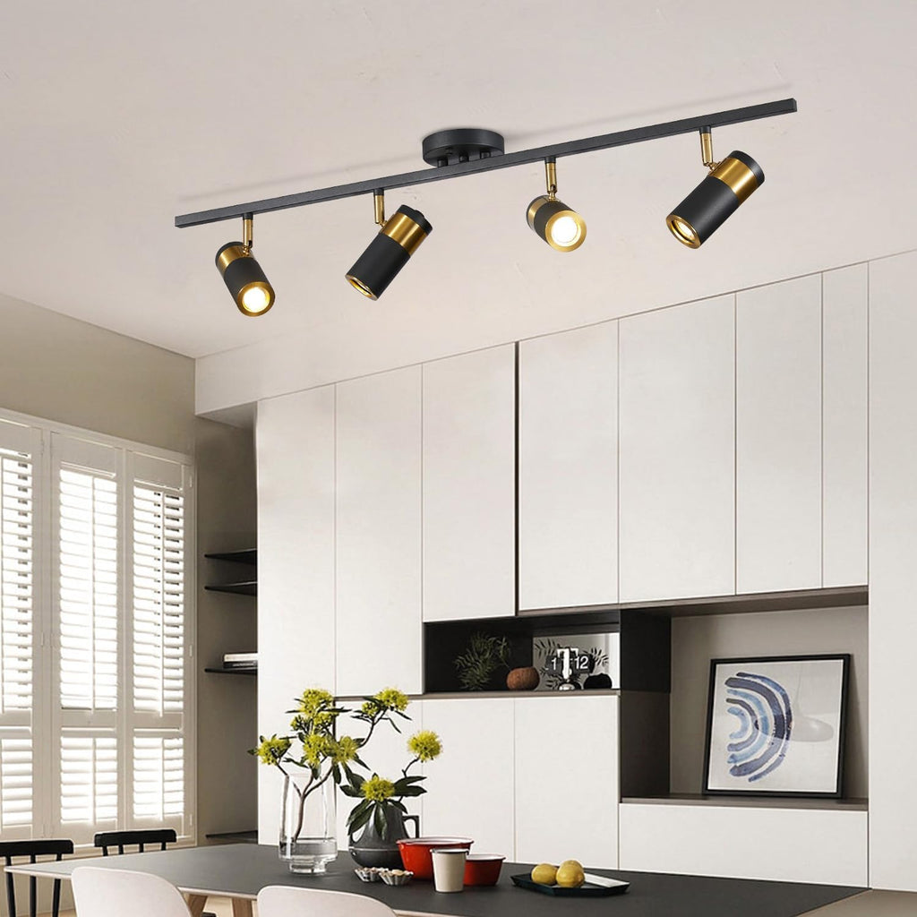 Matte Black Track Lighting Kit Mid Century Vintage Adjustable Kitchen Track Lighting Fixtures Modern Indoor Ceiling Mount Linear Spotlight Fixture Flexibly Rotatable Light Head GU10 MCL05-4 BK