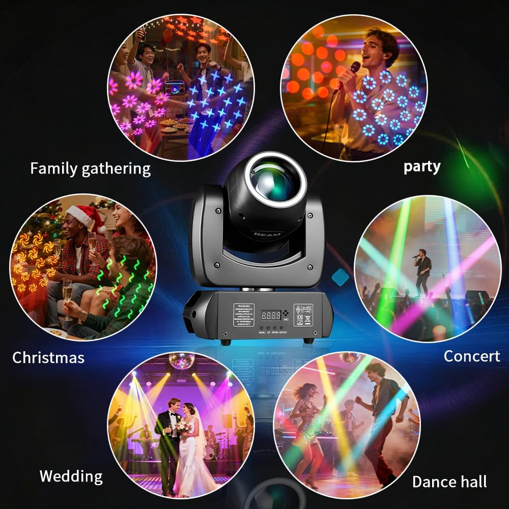 MINGJIE Moving Head Light, 120W Professional DJ Lights, Led Stage Light, Beam Spotlight with 8 Gobos & 8 Colors,DMX512,Sound-Activated, Remote Control for Club,Disco,Party (1 Flight case + 2 Lights)