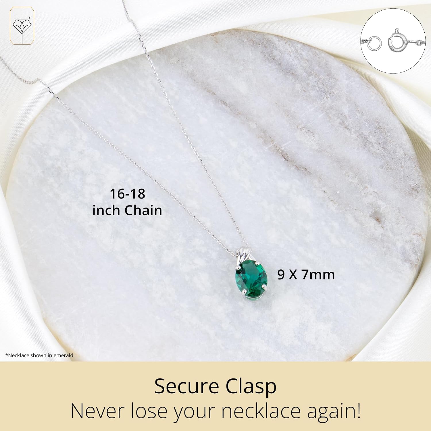 MAX + STONE Solid 14k White or Yellow Gold Gemstone Oval Pendant Necklace for Women with a Drop Twist Setting 9mm x 7mm Birthstone and Adjustable Cable Chain Size 16 to 18 Inches
