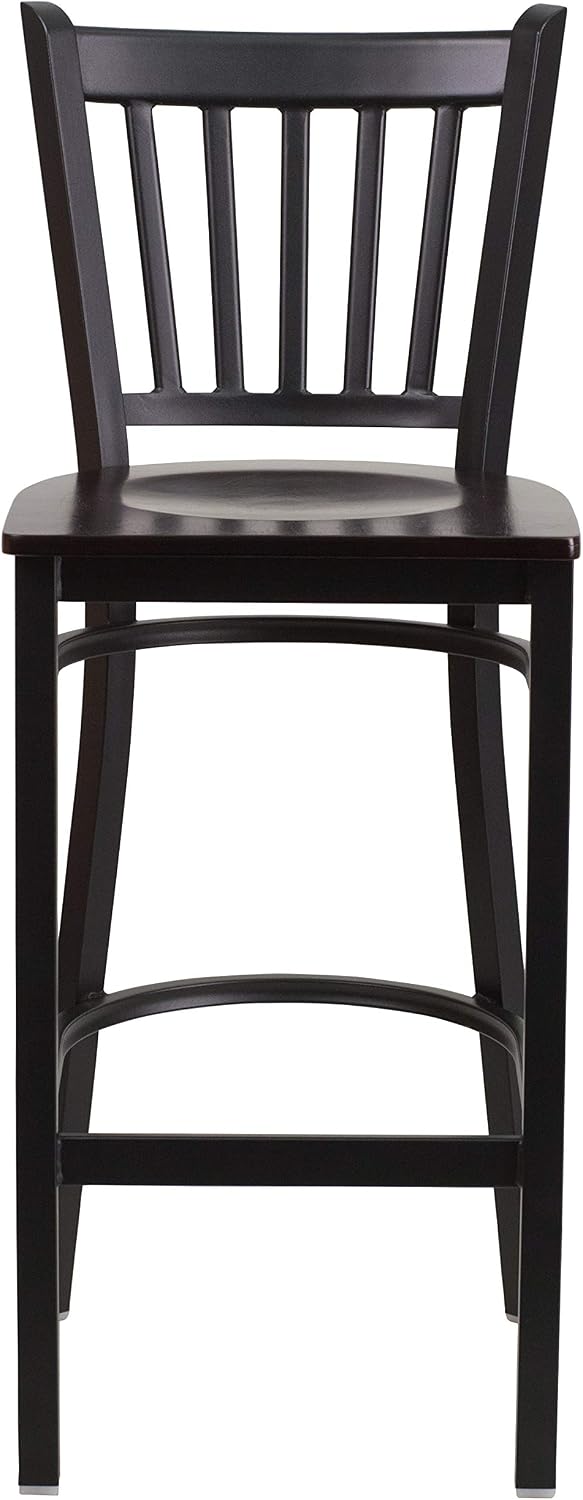 Flash Furniture HERCULES Series Black Vertical Back Metal Restaurant Barstool - Walnut Wood Seat (Pack of 2)