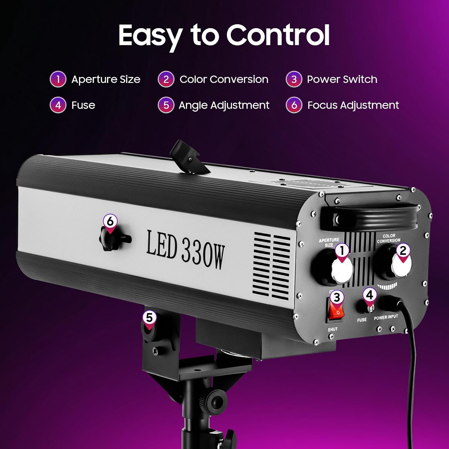330W Stage Lighting with Tripod, LED Stage Spotlight with Adjustable Aperture 6 Color Modes 3 Color Temperatures 5600K 6000K 3200K, Follow Spot Light for Wedding DJ Party Theaters Concert