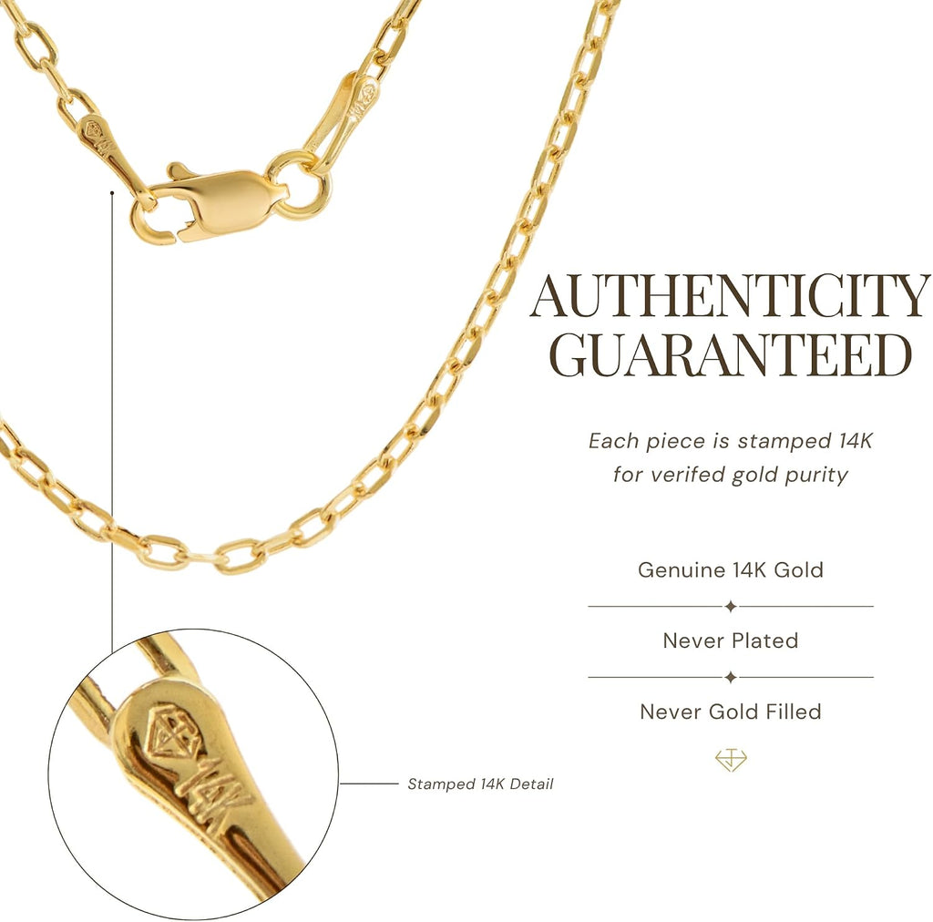 JEWELHEART 14K Real Gold Link Chain Necklace - 2mm Diamond Cut Cable Chain - Dainty 14K Yellow Gold Necklace For Men Women with Lobster Clasp 14-24'