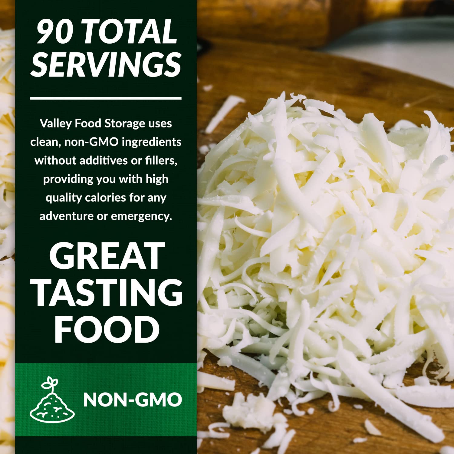 Freeze Dried Shredded Mozzarella Cheese 10-Bag Bucket, 95 Oz | Premium Emergency Food Supply 25 Year Shelf Life | Non-GMO Prepper Supplies, Survival Food Off Grid Living Supplies | Valley Food Storage