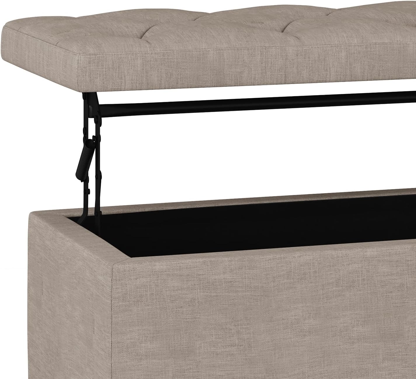 SIMPLIHOME Hamilton 44 inch Wide Traditional Rectangle Lift Top Rectangular Storage Ottoman in Natural Linen Look Fabric, Assembled, For the Living Room, Entryway and Family Room